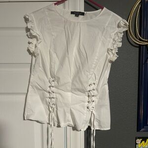 Heart Soul White Ruffle Lace-Up Blouse